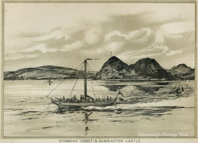 Sketch at Dumbarton
A sketch of the Comet and Dumbarton Rock, from Annals of Garelochside, written by W.C.Maughan in 1897.
