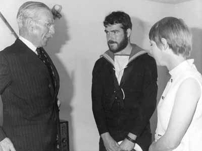Churchill Opening
The Lord Lieutenant of Dunbartonshire, Brigadier Robert Arbuthnott, meets the first tenants at the official opening of the Churchill naval married quarters estate in May 1969.
