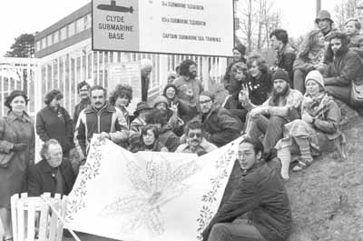 CND Demonstration
Members of the Campaign for Nuclear Disarmament demonstrate outside the south gate of the Clyde Submarine Base at Faslane on March 22 1982.
