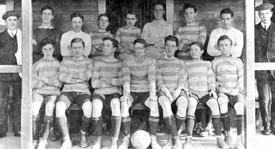Hermitage FP football team 1912-13
Back row: J.Gilmour, S.Carson, R.Duncan, R.Martin, J.MacFarlane, W.Buchanan, T.White, T.MacFarquhar. Front: Morrison, S.Brown, W.Roxborough, W.Wright, G.McLachlan, A.McCulloch, F.Duncan. Unfortunately there is a mark on the print covering the face of the player in the middle of the front row. This club was revived after the Second World War and offered several sports for a number of years. Image supplied by Iain McCulloch. 
