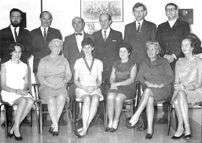 Ladies Circle
Members of Helensburgh and District Ladies Circle and guests at a function, date unknown. The three men on the right are John Muir, Gerry Fitzgerald and Ronnie Jeffrey, while the ladies include Mrs Rosina Williamson (second left) and Mrs Tillie Jeffrey (right).
