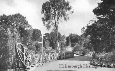 The Comet Wheel
An old picture of the wheel from Henry Bell's Comet steamship and anvil when they were situated near the west entrance to Hermitage Park. In 2002, the year of the burgh's bicentenary, the wheel was repositioned on the East Bay. Image date unknown.
