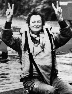 Fastest woman on water
The Countess of Arran, daughter of Clan Chief Sir Iain Colquhoun, 7th Baronet of Luss, First World War hero and Lord Lieutenant of Dunbartonshire, and his wife Dinah Tennant, pictured on August 11 1980 after becoming the first woman ever to travel at more than 100mph on water. She set the record on Lake Windermere in her boat Trimite Skean Dhu after two runs over the lake at an average speed of 102.45mph.
