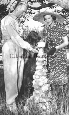 David Clyde and wife
David Clyde, the oldest of three siblings from a Helensburgh family who all became well known actors, is pictured with his wife, Birmingham-born Dorothy Fay Hammerton, and their dog at their ranch in San Fernando Valley, California. As Gaby Fay and later Fay Holden, she too was a well known stage and film actress.
