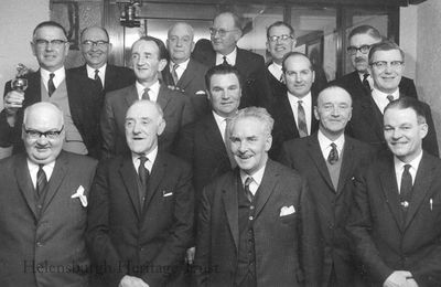 Bowling presidents
President of the Helensburgh and district member clubs at the Gareloch Bowling Association dinner in February 1965. In the middle of the front row is Alex Douglas, the last headmaster of Clyde Street School, and on the right is Willie Cowe, the janitor at the school.
