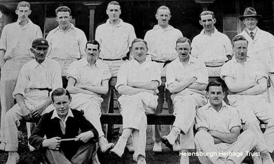 Helensburgh 1st XI 1931
Standing: R.W.D.Morrison, D.R.M.McCulloch, W.L.McCulloch, K.W.Warden, J.A.Macfarlane, J.Bradshaw (umpire); seated: Harry Bolton (Professional), G.D.Morrison (Vice-Captain), J.Y.D.Bruce (Captain), G.Mailer, A.D.Frew; in front: I.MacMillan (scorer), A.S.Maclachlan.
