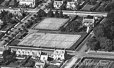 Helensburgh Tennis Club
Helensburgh Lawn Tennis Club, occupying most of the block between West Princes Street and West King Street, in the days of its original wooden pavilions, from an aerial view of west Helensburgh. The image, date unknown, is from the collection of William Orr of Rhu, who was at one time the Burgh Engineer before becoming the Assistant Engineer for Argyllshire, and it was supplied by his great nephew, Alistair Quinlan.
