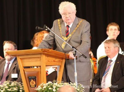 Academy opening
Provost William Petrie OBE JP DL of Argyll and Bute Council, a former pupil who met his wife Jean at the original Hermitage School, officially opens the second Hermitage Academy at Colgrain on June 4 2008, watched by headmaster Geoff Urie.
