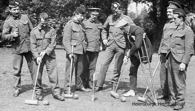 Croquet for all
During World War One from 1914-18 the Helensburgh Town Council-owned Hermitage House in Hermitage Park became a military hospital with a capacity for 58 patients who were sent from Stobhall Hospital in Glasgow. The wounded men in their blue uniforms were a familiar sight in the town, being wheeled around the park by their nurses. A number of local ladies and girls helped out in the hospital and the local Red Cross detachment also assisted the trained nurses. This photo by Helensburgh lamplighter Edward Graham, supplied by his great great grandson Ian MacQuire, shows patients playing croquet.
