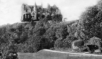 Knockderry Castle
A 1902 image of Knockderry Castle, high above the Cove shore. Built on the site of a Danish fort about 1855 to the design of the famous architect Alexander 'Greek' Thomson, the Castle became the family home of the Templeton carpet manufacturing family. In 1896-7 another famous architect, William Leiper, designed an extension and a lodge for John Templeton, and a famous guest of his at the castle was millionaire philanthropist Andrew Carnegie. For some years a hotel, it is now a private residence again.
