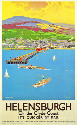 LNER rail advert
This postcard-size LNER railway advertisement for Helensburgh was the work of artist Frank H.Mason. It says that a Guide can be obtained free from LNER offices and agencies and from the secretary of the Merchants Association in Helensburgh. Date unknown.
