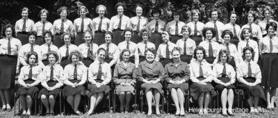 Lansdowne
St Bride's School headmistress Miss Rachel Drever Smith with colleagues and boarders at Lansdowne House in either 1961 or 62. Among those in the picture are Fiona Farquhar, Sheila Reid, D.Greig, C.H.Campbell, Deirdre Fleur, Ann Adamson, Lynne Taylor, Viola Lennox, Sheena Haining, Kim Menzies, Avril Andrew, Margaret Fleming, Maire Maclean, Fanny Pender, Ann Fernie, Pat Stewart, Hilary Gray, Anne Crombie, Mairi Thomson, Valerie Pow, Carol Pender, Maria Rattray, Catherine Docherty, Mate Newton, and E.Whiteford. The photo was taken by Helensburgh photographer Bill Benzie.
