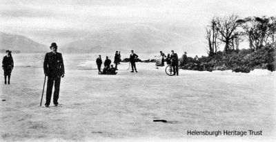 Loch Lomond frozen
In the extreme winter of 1895 Loch Lomond froze over, and thousands of people came to skate or walk over the loch. This image from C.R.Gilchrist, Photo Publishers, Alexandria, dates from that time.
