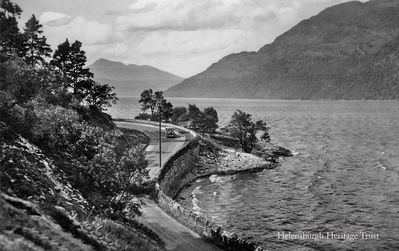 Loch Lomond road
A sharp bend on the A82 Loch Lomond road on the west side of the loch. Image circa 1950.
