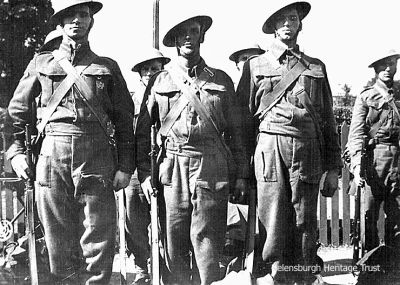On parade
Argyll and Sutherlands Highlanders Territorials on parade outside the Lomond Street Drill Hall in September 1939. From left: Lachie McDonald, Jimmy Handyside, Jock McDonald. Image supplied by Mrs Betty Stewart, Lachie's daughter/
