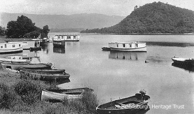 Houseboats at Luss
Houseboats moored opposite Aldochlay, near Luss, on Loch Lomond. Image date unknown.
