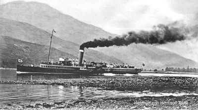 S.S. Marmion
An early image of the Clyde paddle steamer Marmion leaving Arrochar. The 403 ton vessel was launched on May 5 1906 by A and J Inglis at Pointhouse, Glasgow, and placed on the Loch Goil and Arrochar service for the North British SP. She was requisitioned for mineweeping duty at Dover from 1915 as HMS Marmion II, and returned to the Clyde for the 1920 season, then was laid up for a redesign. She returned to service in 1926 as an all-year-round vessel, was reboilered in 1932, then again was requisitioned for war service. She was stationed at Harwich and survived the Dunkirk evacuations, but was sunk by enemy bombers at Harwich on the night of April 8 1941. Later she was raised and scrapped.
