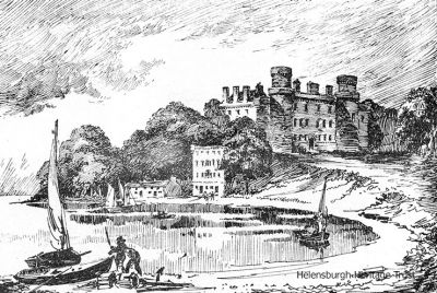 Pre-1802 Rosneath Castle
An illustration by Alex McGibbon of the original castle, which comes from W.C.Maughanâ€™s â€˜Rosneath Past and Presentâ€™, written in 1893. It was burnt down in 1802, and replaced in 1806 by London architect Joseph Bonomi with a neo-classical mansion.
