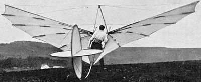 Percy Pilcher with the Bat
Percy Pilcher with the Bat glider at Cardross in 1895.
