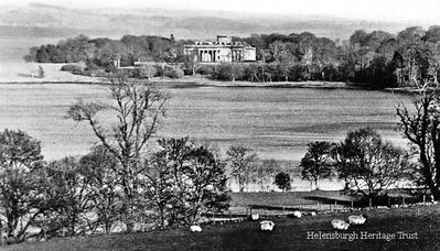 Rosneath Castle and Camsail Bay
Completed in 1806 by London architect Joseph Bonomi, the neo-classical mansion replaced a castle burnt down in 1802. It was used as a military hospital during the First World War and was home to Queen Victoria's daughter Princess Louise, the Dowager Duchess of Argyll, until her death in 1939. It was an HQ for the Rosneath Naval Base in World War Two, then abandoned, then damaged by fire in 1947, and demolished in 1961. Image published by E.Eakin, Post Office, Roseneath (as it was spelt then); date unknown.
