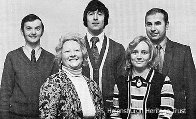 Oklahoma
Gordon White, George Gill, Bill Ferguson, Pat Gale and Eileen Caulkwell from the cast of the 1976 Helensburgh Amateur Operatic Society production of Oklahoma in the Victoria Hall. Image from the show programme supplied by Russell Moffatt through the Helensburgh Memories Facebook page.
