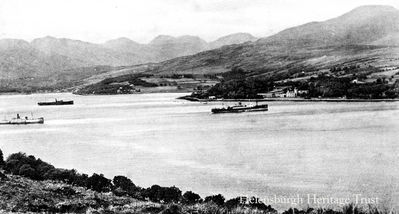 Gareloch ships
A view of the Gareloch, looking towards Shandon Hydro and the head of the loch, with three merchant ships laid up. Image date unknown.
