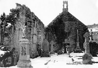 Old St Modan's
The ancient Rosneath St Modan's church was taken down in 1780, with the exception of the belfry which was preserved. It was on the site of the present pre-19th century parish church which is about 100 yards east of the old cemetery, which contains the ivy-covered ruins of the 18th century place of worship which itself succeeded a pre-Reformation structure. Image date unknown.
