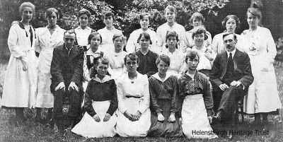 Laundry staff
Managers and staff of the Helensburgh Steam Laundry Company in East King Street in the early 1920s. Nos 5 and 6 in the back row from left are Bessie â€” known to all as Lizzie â€” and Flora McDonald. The man on the left is Mr Glover. In the front row the second from the left is Jeanie Donnachie, and the fourth from left is Agnes Aird (nee Graham). Image supplied by Lizzie and Flora's niece, Mrs Betty Stewart.

