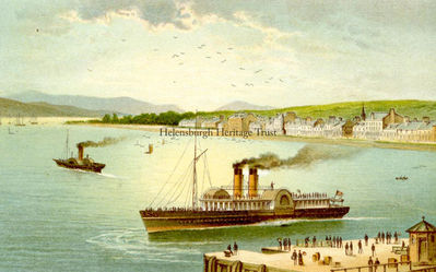 Steamer off Helensburgh
An antique view of Helensburgh taken from a publication dated between 1889 and 1895. The actual size of the print is 120mm x 75mm. Artist unknown.
