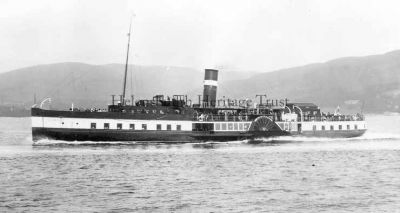 DEPV Talisman
Built in 1935 by A. & J.Inglis, Pointhouse, Glasgow, for the London & North Eastern Railway, this 544-ton diesel-electric direct drive paddle steamer was used on year-round runs from Craigendoran to Rothesay and the Kyles of Bute. She saw World War Two service as HMS Aristocrat, including acting as a HQ ship at the Normandy landings. After 1953 she was allocated to the Wemyss Bay - Largs - Millport ferry route. She was withdrawn after the 1966 season and broken up for scrap at Dalmuir in 1967.
