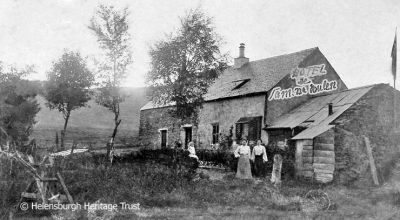 Tamnavoulin Hotel!
An embellished 1905 image of Tamnavoulin in Glen Fruin. The name of the small cottage derives from the Gaelic for â€˜hill of the millâ€™. The vicinity of the cottage is thought to have been the site of a dwelling as far back as the 15th century, while one account gives the date of the present building as early 19th century.
Keywords: Tam-na-voulin Hotel!