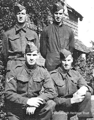 Four brothers
Four Helensburgh brothers who were Argyll and Sutherland Highlanders Territorials, pictured circa 1939 almost certainly in England by the look of the hanging tiles in the background. Charlie and Jock McDonald are standing, with Lachie and Tommy McDonald in front. Image supplied by Mrs Betty Stewart, Lachie's daughter.
