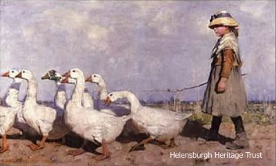 To Pastures New
This is considered to be one of the finest works of Sir James Guthrie (1859-1930), who lived much of his life at Rhu and Helensburgh and was the leader of the now famous Glasgow Boys. Painted in the summer of 1883 in Crowland, a small and picturesque village in Lincolnshire, it was completed in Helensburgh over the winter. 
