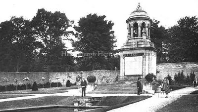 Hermitage Park War Memorial
The War Memorial in Hermitage Park, circa 1930. In those days the pond was full, but nowadays it is empty for safety reasons. Designed by well known local architect Alexander Nisbet Paterson after a campaign by his father-in-law, artist J.Whitelaw Hamilton, one of the 'Glasgow Boys', the War Memorial was completed in 1923. A service is held in the Garden of Remembrance on the Sunday nearest to November 11.
