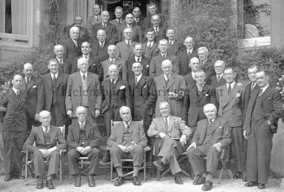 World War veterans
Helensburgh veterans of the First and Second World Wars pictured at a reunion at the Clydeview, East Montrose Street, home of Lieutenant Colonel Archibald MacConnell, DSO, TD (front row, centre), circa 1950. Soon after he donated his house to the Church of Scotland for use as an eventide home. Seated in the front row, second from the left, is World War One Battle of the Somme survivor Archibald Robertson, whose granddaughter Joan Spencer supplied this image. Third from the right in the standing front row is James Taylor, who owned the Music Shop in James Street, and second from the right is Walter S.Bryden, son of Provost Sam Bryden and owner of Macneur & Bryden Ltd. and the Helensburgh and Gareloch Times. Thomas Garrity DCM, an accomplished drummer who taught many aspiring local drummers, is seated front far left.
