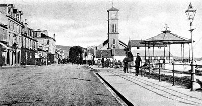 West Clyde Street and bandstand
A 1902 view of West Clyde Street, looking east from Colquhoun Street, with the bandstand on the right and the Granary beyond.
