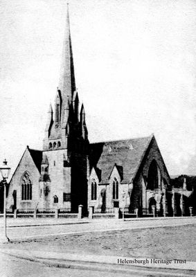 West United Free Church
A 1914 photo by well known professional photographer John Stuart, of Thistlebank, Helensburgh, and Glasgow, of the West United Free Church in Colquhoun Square, later St Andrew's Church, then Old and St Andrew's Church, then the West Kirk, and now Helensburgh Parish Church. Built in 1845, it remained in the Free Church tradition until 1929 when it became a Church of Scotland congregation. The William Leiper-designed front porch was added in 1892, and the building survived a disastrous fire in 1924 which left only the walls standing.
