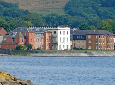 Bell's home
The castellated building which was Henry Bell's original Baths Hotel, became the Queen's Hotel, and is now the Queen's Court flats, seen from Helensburgh pier during the bicentenary celebrations on Saturday August 4 2012. Photo by Neil MacLeod.
