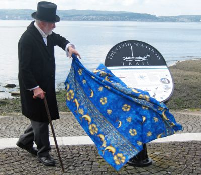 New panel
'Henry Bell' unveiled a new panel featuring information about the town, including references to himself and his ground breaking invention, on Helensburgh seafront as part of the bicentenary celebrations on Saturday August 4 2012. The panel replaces an earlier version which was one of ten put in place to encourage motorists to explore â€˜The Clyde Sea Lochs Trailâ€™, a scenic coastal route from Dumbarton via Cardoss, Helensburgh, Rhu, Garelochhead and the Rosneath Peninsula to Arrochar. Photo by John Urquhart.
