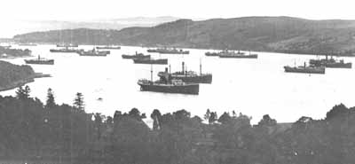 The Ship Park
The Gareloch has often been a haven for shipping, merchant and navy. This photograph looking down on the loch from Whistlefield was probably taken in the 1930s.
