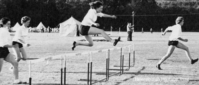 Hermitage Sports
Marlyn Whyte, Ishbel McSporran, Elizabeth Soutar and Joyce Robertson in a hurdles race at the Hermitage School Sports at Ardencaple. Image, circa 1962, supplied by Marlyn Ritchie (nee Whyte).
