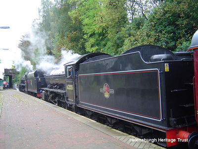 Helensburgh Upper engines
Black 5 class 45407 and Class K-1 62005 â€” both without their nameplates â€” at Helensburgh Upper Station on October 13 2007. The Black 5 class of locomotive was introduced in 1934 by the London Midland and Scottish Railway. The class K-1 locomotives were ordered by the London and North Eastern Railway but were delivered after nationalisation in 1948; they were a modification of the K-4 class which had been introduced in 1938 specifically for use on the West Highland Line. Image supplied by Stewart Noble.

