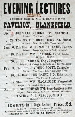 Evening lecture
The Rev John Baird, father of TV inventor John Logie Baird and minister of Helensburgh's West Established Church, later St Bride's Church, gave a lecture on the French Revolution in the Pavilion at Blanefield on February 10 1882. Image by courtesy of Michael Dryden.
