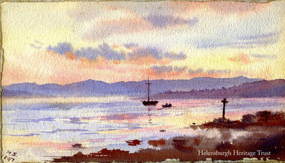 View from Helensburgh
This watercolour view across the Firth from Helensburgh, probably from near the Queen's Hotel, was painted by Margaret Smith in 1897 and dedicated 'To Miss Hutton with love'. It is 10 x 17 cms, on watercolour board.
