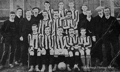 1909 Helensburgh Amateurs
In this picture, taken at the Mossend playing field, now an area of housing, are back row: Jimmy Palmer, Willie Wilson, Jimmy Murray, John Laver, and goalkeeper Freddie Keith, Joe Keith, committee member Donald Laver, president Jackie Robertson â€” a foreign correspondent to trade, Peter McNeil and George Laver; middle row: Bob Campbell, Stevie Cameron, and Abe Reece; front row: Jimmy Smith, Neil Thomson, Duncan McNeil and Jimmy Jardine.

