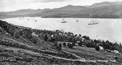 Clynder and the Gareloch
A view of Clynder, Barremman Pier, and shipping moored in the Gareloch. Image circa 1909.
