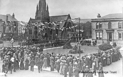 Victory Parade
Townfolk watch the final stages of Helensburgh's World War One Victory Parade in Colquhoun Square in 1918.
