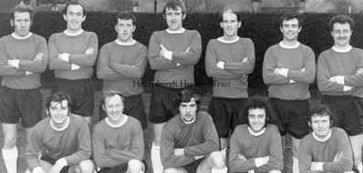 Rhu Amateurs 1972
This picture of the Rhu Amateurs 1967 Scottish Amateur Cup-winning team was taken at New Year 1972, when they lined up against a Rhu Select at Ardenconnel Park. Standing: Billy Goodall, Alistair Glendye, unknown, Finlay MacDonald, Jim Shields, Finlay Colquhoun, unknown; front: unknown, Joe McKell, unknown, unknown, unknown.
