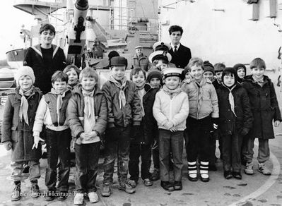 Beavers on Beaver
Members of Helensburgh's 3rd Beavers are pictured on a visit to HMS Beaver in 1985. Image supplied by Geoff Riddington.
