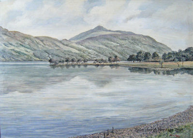 Ben Lomond
This study looking south east across Loch Lomond towards Ben Lomond is by Allan M.Fraser, a prolific and talented Helensburgh artist who died in 1985 aged 75. He attended Hermitage School, where he later taught art, and studied at Glasgow School of Art. He taught in several Dunbartonshire schools, eventually becoming head of the art department at Dumbarton Academy. He was also a founder member of Helensburgh and District Art Club. Image, date unknown, supplied by Mark Welsh, Saltash, Cornwall. 
